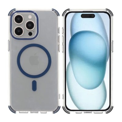 iPhone 15 Pro RV Mobilskal Magnet med Kantskydd - Blå