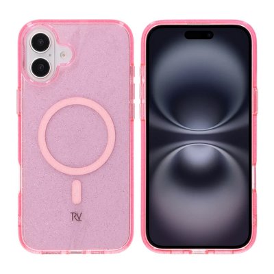 iPhone 16 Plus RV Mobilskal TPU med MagSafe - Glitter Rosa