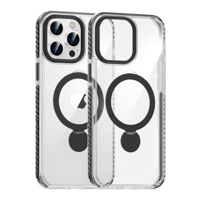 Skal Magsafe till iPhone 14 Pro - Transparent svart med ringstativ
