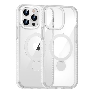 Skal Magsafe till iPhone 14 Pro Max - Transparent vit med ringstativ