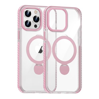 Skal Magsafe till iPhone 15 Pro - Transparent rosa med ringstativ