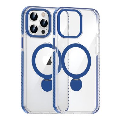 Skal Magsafe till iPhone 14 Pro - Transparent blå med ringstativ