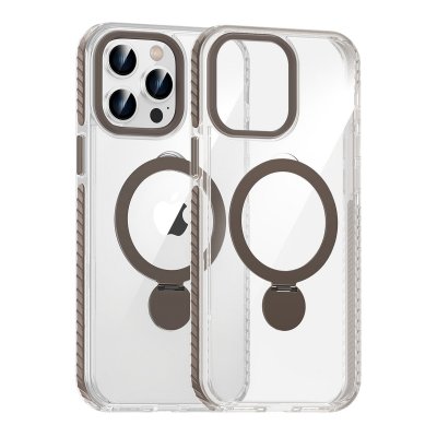 Skal Magsafe till iPhone 14 Pro - Transparent grå med ringstativ
