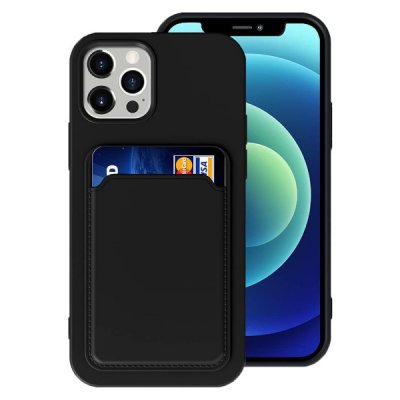 iPhone 12/12 Pro Silikonskal med Korthållare - Svart