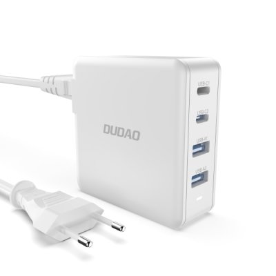 Dudao A100EU Snabbladdare 100W GaN 2xUSB C/2xUSB-A 120 cm Vit