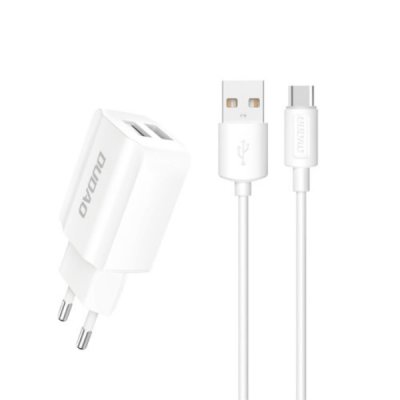 Dudao A2EU 12W 2.4A 2x USB Dual-Adapter med USB-A/USB-Type C - Vit