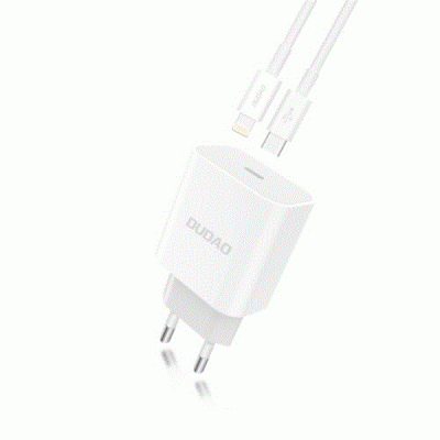 Dudao iPhone Laddare A8SEU-1M PD 20W Adapter med 1x USB-C port och USB-C/Lightningkabel - Vit
