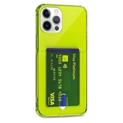 iPhone 12/12 Pro Shockproof Skal med Kortficka TPU - Lime / Transparent