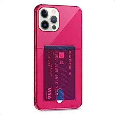 iPhone 12/12 Pro Shockproof Skal med Kortficka TPU - Melonröd / Transparent