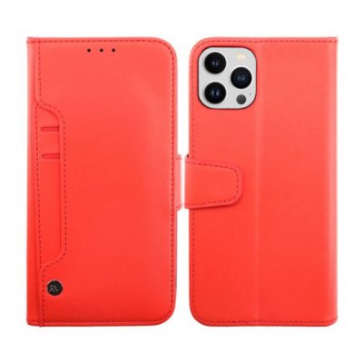 iPhone 14 Pro Max Plånboksfodral med Extra Kortfack RV - Röd
