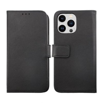 iPhone 14 Pro Max Plånboksfodral i Äkta Läder RV - Svart