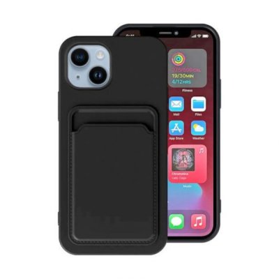 iPhone 15 Silikonskal med Korthållare - Svart
