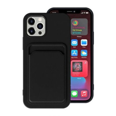 iPhone 15 Pro Silikonskal med Korthållare - Svart