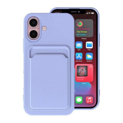 iPhone 16 Mobilskal Silikon med Korthållare - Lila