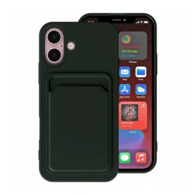 iPhone 16 Mobilskal Silikon med Korthållare - Militärgrön