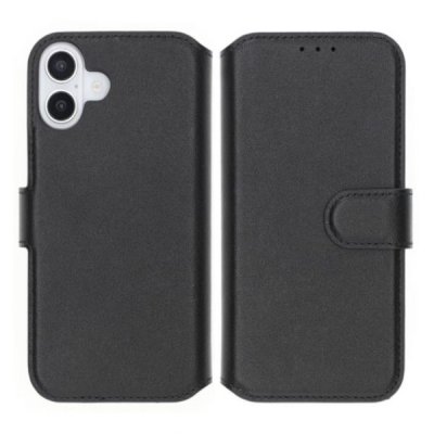 iPhone 16 Plånboksfodral Äkta Läder RV - Svart