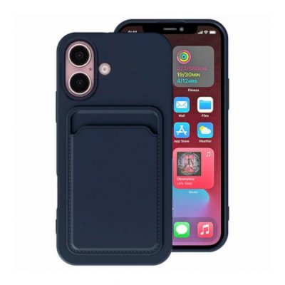 iPhone 16 Plus Mobilskal Silikon med Korthållare - Blå
