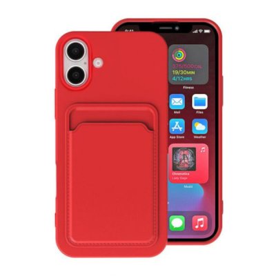 iPhone 16 Plus Mobilskal Silikon med Korthållare - Röd