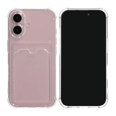 iPhone 16 Plus Mobilskal Stöttåligt med Korthållare - Transparent