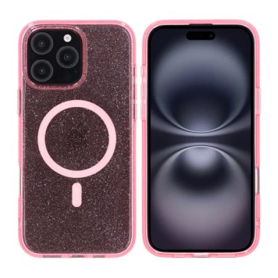 iPhone 16 Pro Max Mobilskal TPU med MagSafe RV - Glitter Rosa