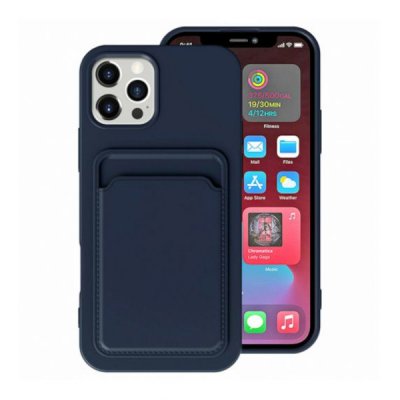 iPhone 16 Pro Mobilskal Silikon med Korthållare - Blå