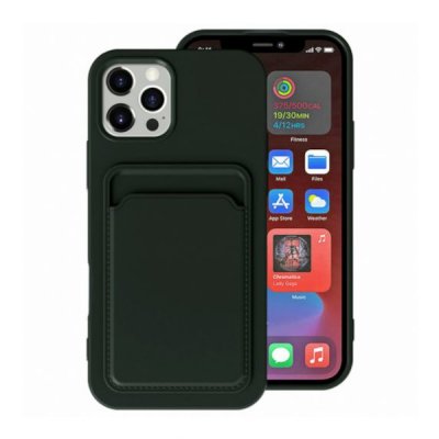iPhone 16 Pro Mobilskal Silikon med Korthållare - Militärgrön