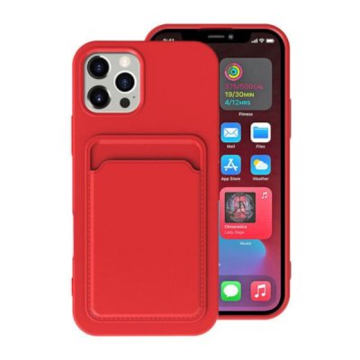 iPhone 16 Pro Mobilskal Silikon med Korthållare - Röd