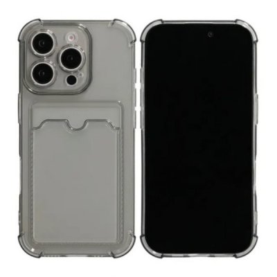 iPhone 16 Pro Mobilskal Stöttåligt med Korthållare - Transparent/Svart