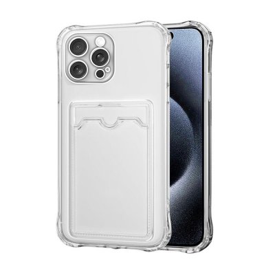 iPhone 15 Pro Max Shockproof Skal med Korthållare - Transparent