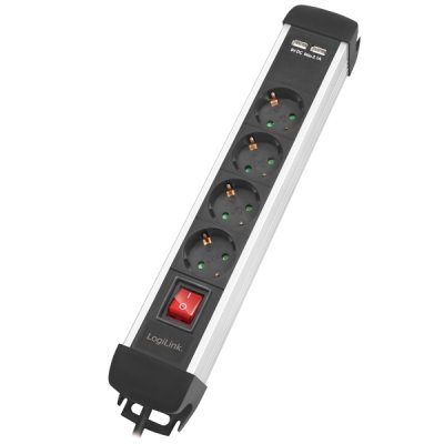 Logilink Grenuttag 4 väg 2xUSB Brytare 1.5m (monterbar)