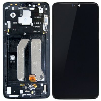 OnePlus 6 Original Skärm AMOLED Display Glas - OEM Ram - Svart