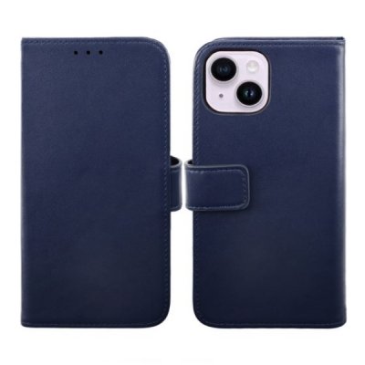 iPhone 14 Plånboksfodral i Äkta Läder - Blå