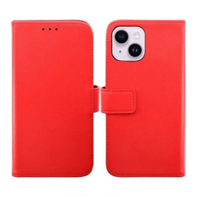 RV iPhone 14 Läder Plånboksfodral i Äkta Läder - Röd