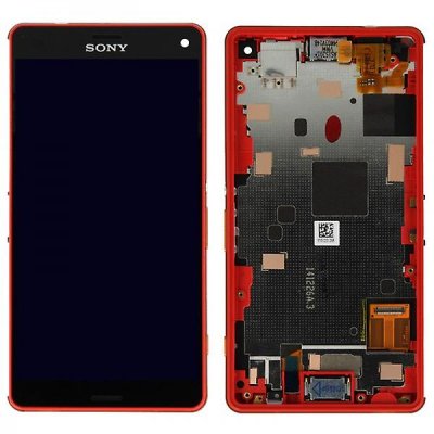 Sony Xperia Z3 Compact Skärm LCD Display med ram - Röd