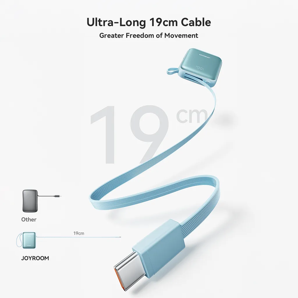 Joyroom powerbank 10000 mAh, 22,5 W, inbyggd USB-C och Lightning, blå, bild 10