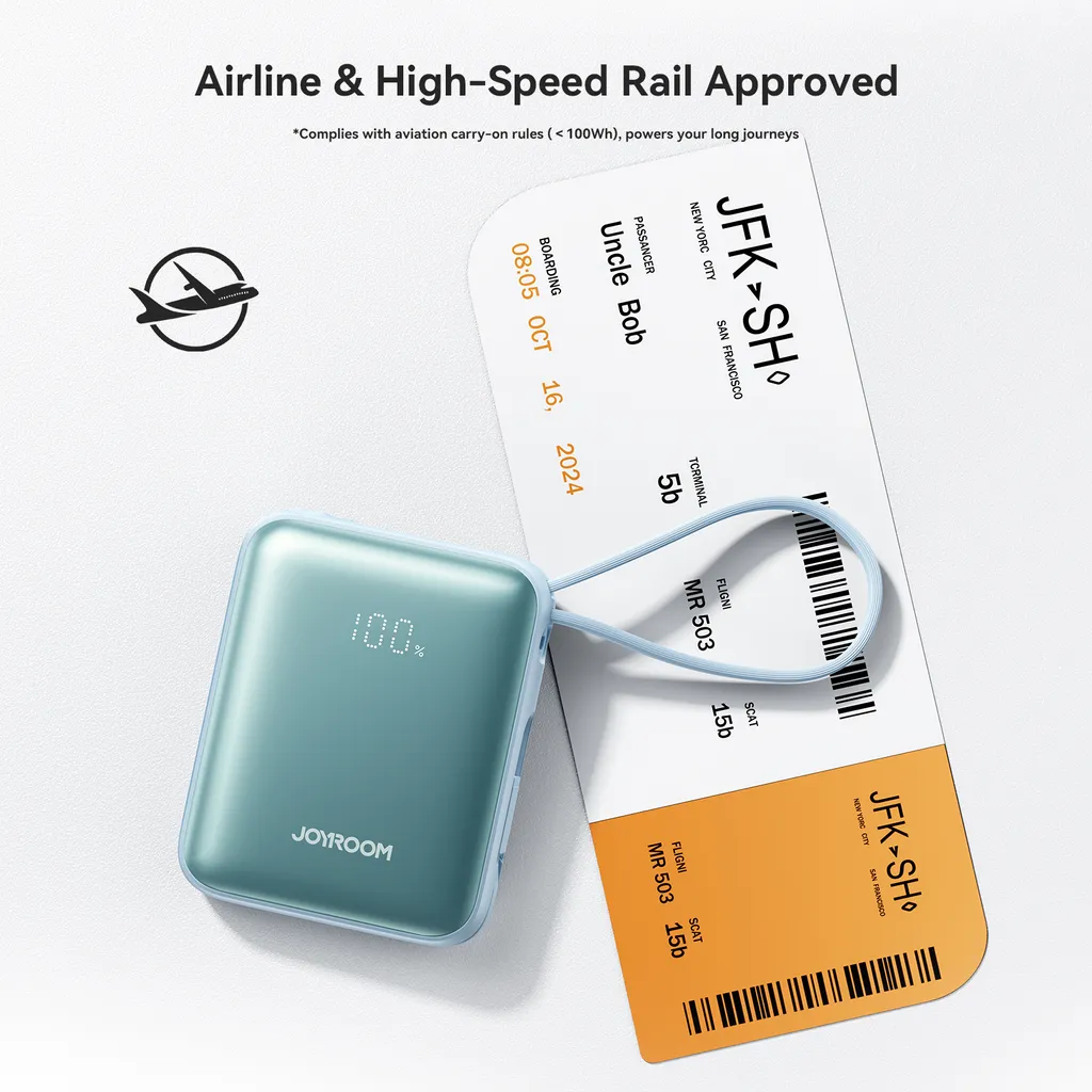 Joyroom powerbank 10000 mAh, 22,5 W, inbyggd USB-C och Lightning, blå, bild 4