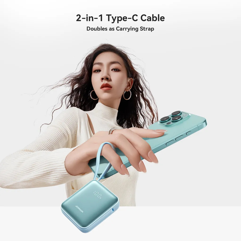 Joyroom powerbank 10000 mAh, 22,5 W, inbyggd USB-C och Lightning, blå, bild 9