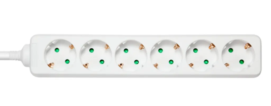 Grenuttag med 6 jordade uttag och barnskydd, 3 m kabel, vit