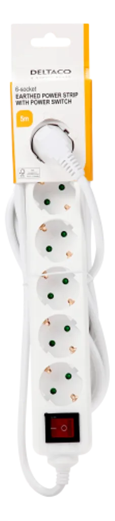 Grenuttag med strömbrytare, 6 jordade uttag och barnskydd, 5 m, vit, bild 3