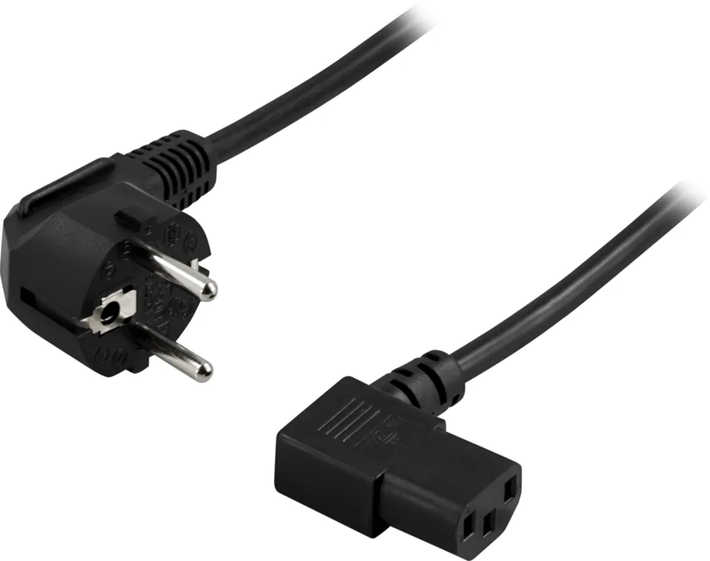 Nätkabel CEE 7/7 till C13, vinklad, 1,5 m, svart