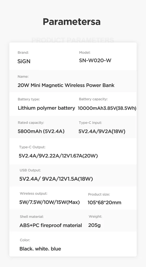 SiGN magnetisk trådlös powerbank 10000 mAh, USB-C och USB-A, vit, bild 7