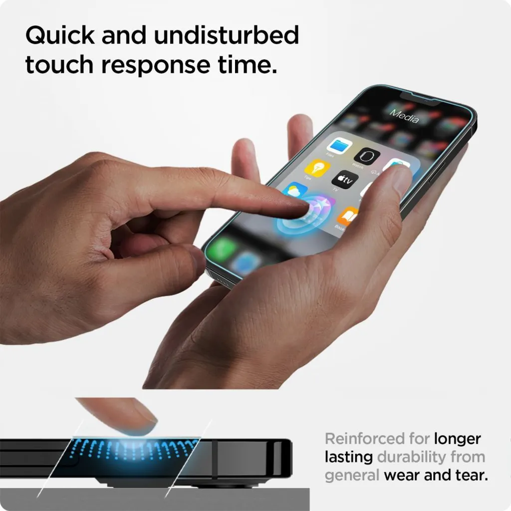 Spigen Glas.tR EZ Fit skärmskydd i härdat glas till iPhone 13, 13 Pro, 14, 16e och 17e, 1-pack, bild 2