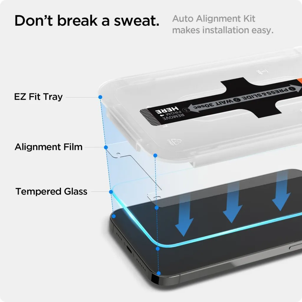 Spigen Glas.tR EZ Fit skärmskydd i härdat glas till iPhone 13, 13 Pro, 14, 16e och 17e, 1-pack, bild 3