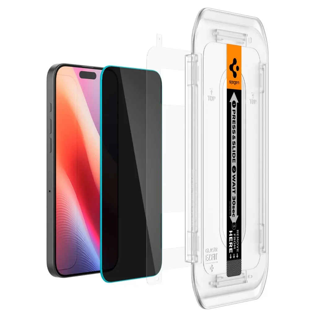 Spigen Glas.tR EZ Fit skärmskydd med insynsskydd till iPhone 16 Pro, 17 och 17 Pro, 2-pack, bild 11