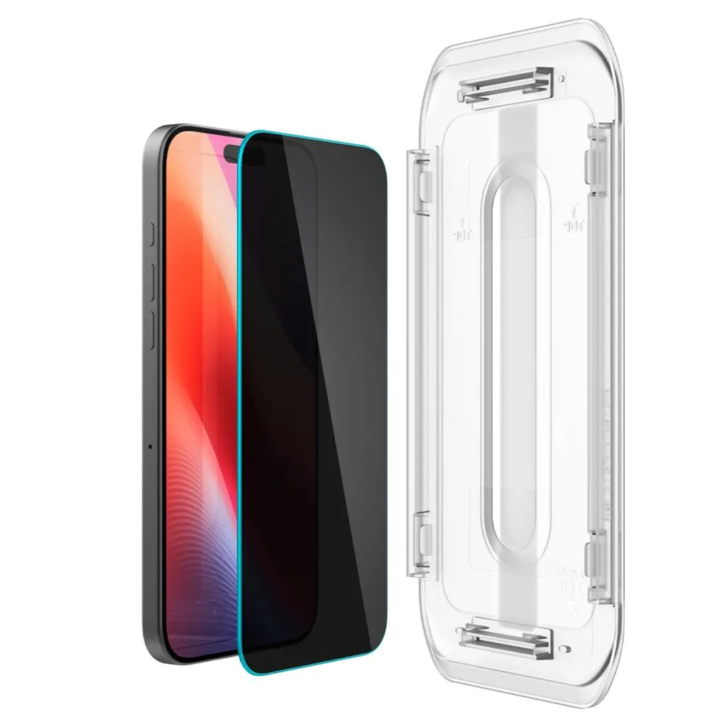 Spigen Glas.tR EZ Fit skärmskydd med insynsskydd till iPhone 16 Pro, 17 och 17 Pro, 2-pack, bild 2