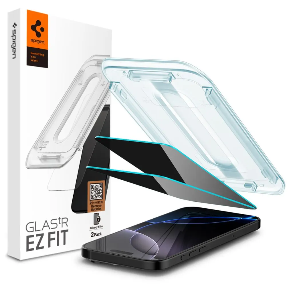 Spigen Glas.tR EZ Fit skärmskydd med insynsskydd till iPhone 16 Pro, 17 och 17 Pro, 2-pack, bild 6