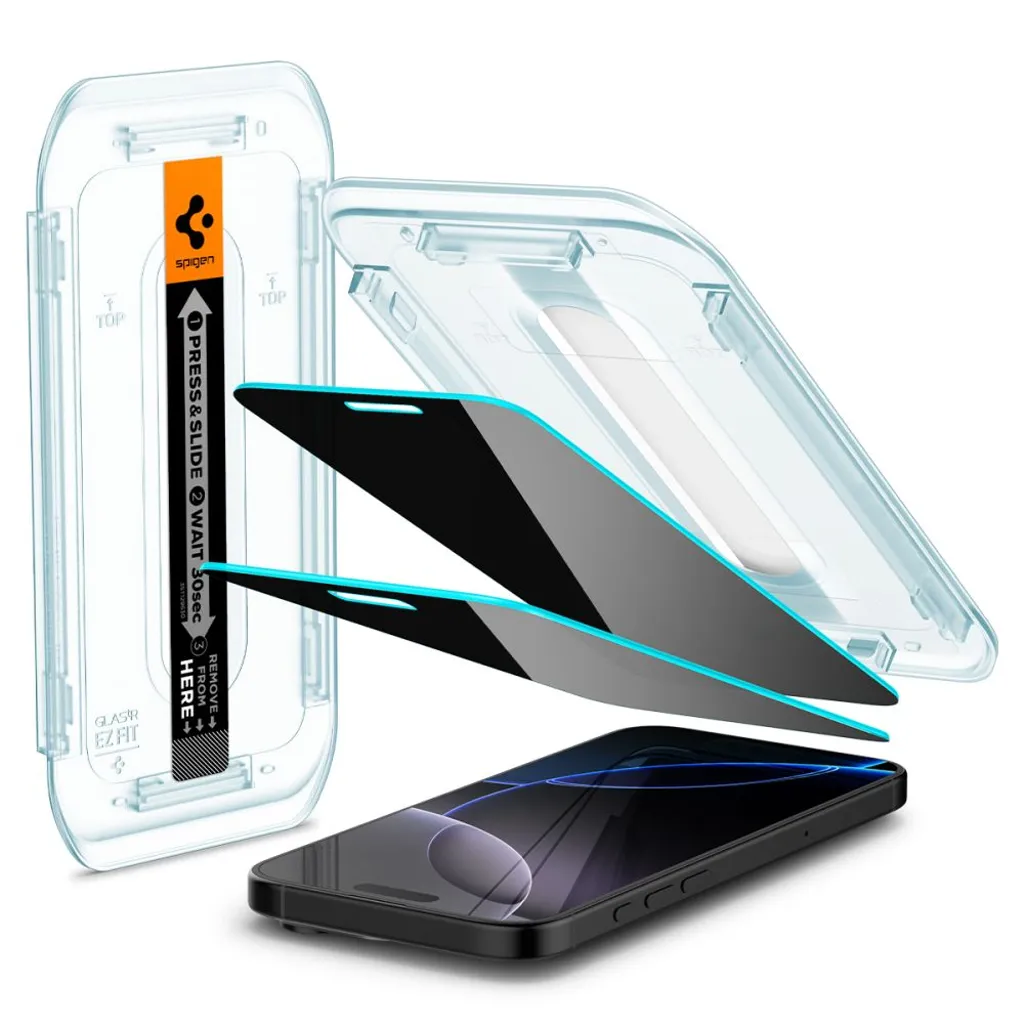 Spigen Glas.tR EZ Fit skärmskydd med insynsskydd till iPhone 16 Pro, 17 och 17 Pro, 2-pack, bild 7