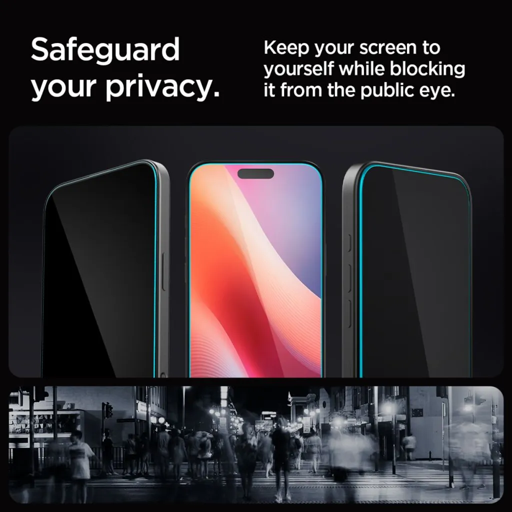 Spigen Glas.tR EZ Fit skärmskydd med insynsskydd till iPhone 16 Pro, 17 och 17 Pro, 2-pack, bild 8