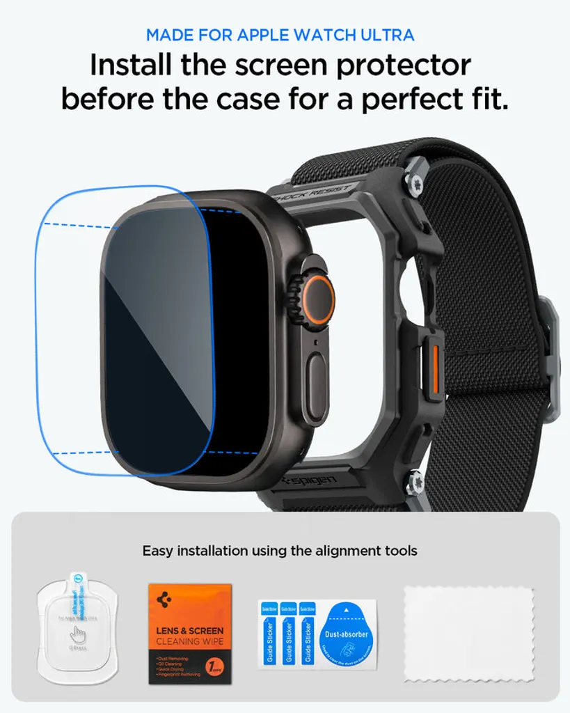 Apple Watch Ultra 1/2/3 armband med skal och skärmskydd 49 mm, Spigen Lite Fit Pro, svart, bild 3