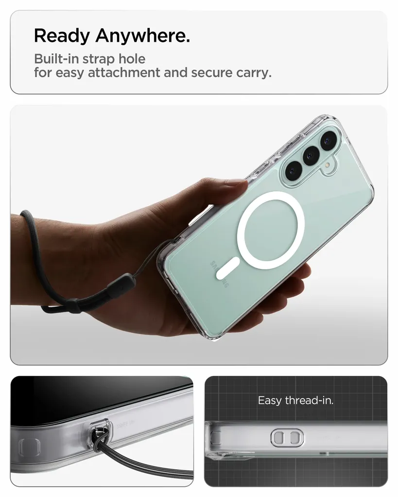 Spigen Ultra Hybrid MagSafe skal till Samsung Galaxy S26 FE, genomskinligt med vit ring, bild 3